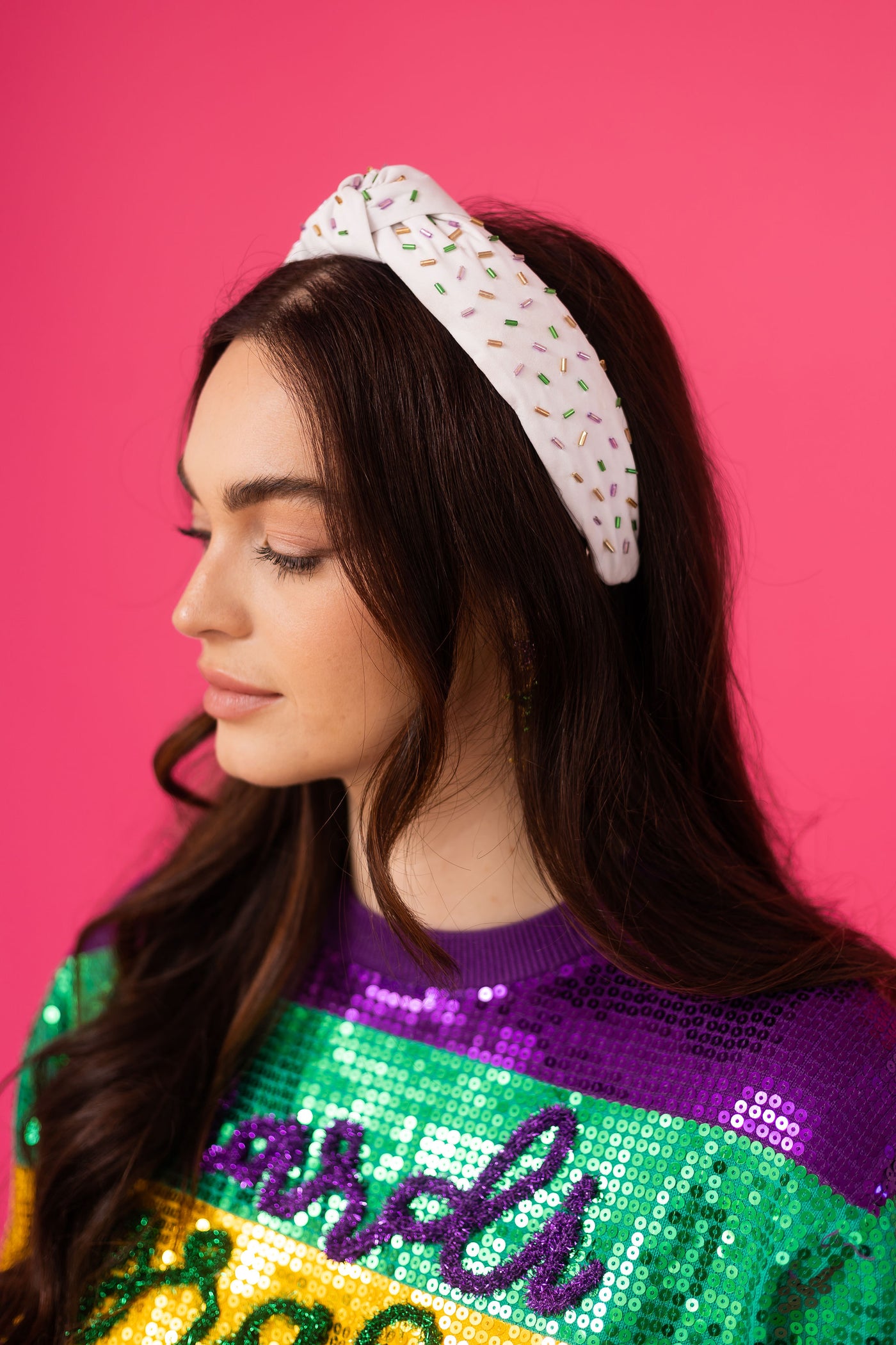Mardi Gras Headband - Confetti White