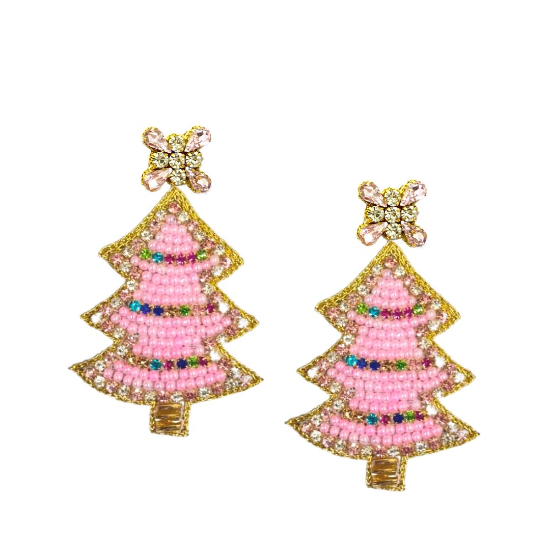 Sparkle Christmas Tree Earrings - Pink