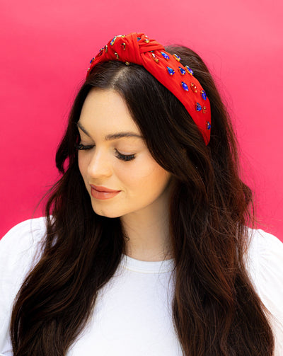 Headband Knot - Rhinestone Blue and Red