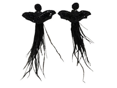Halloween Bat with Feathers Earrings