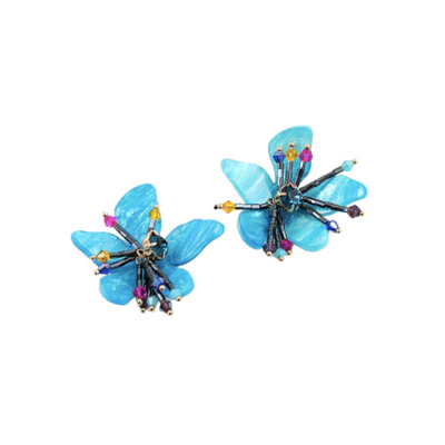 Acrylic Flower Earrings - Blue