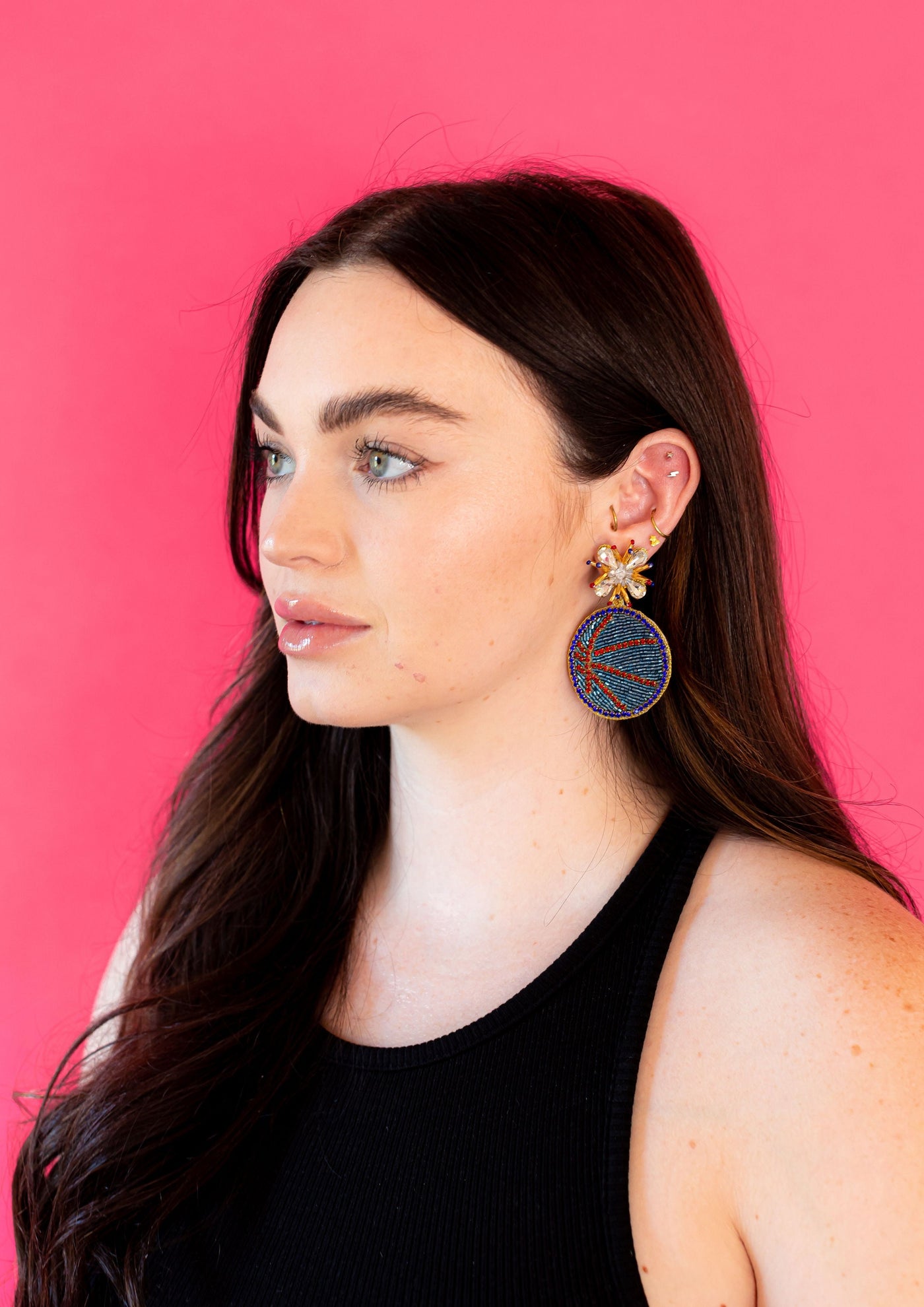 Fancy Basketball Earrings - Blue and Red