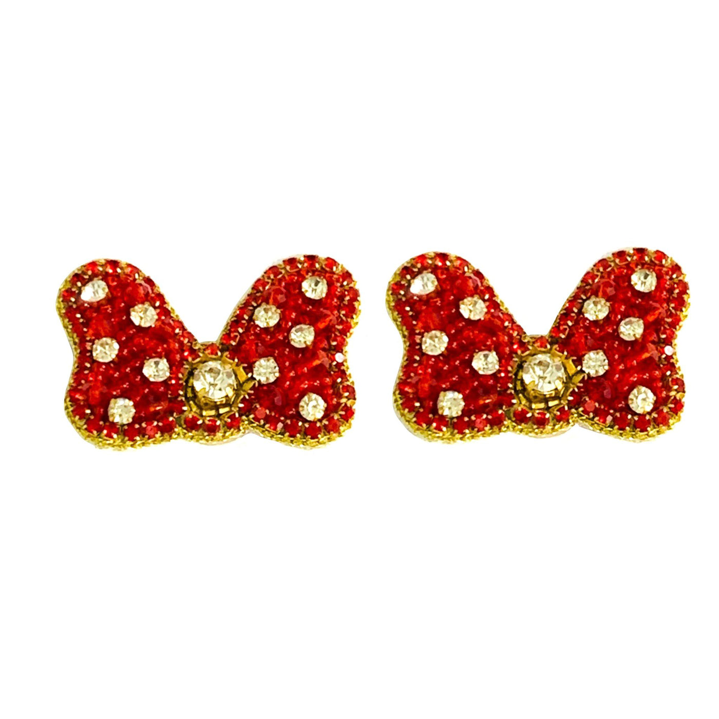 Bow with Rhinestone Stud Earrings - Red