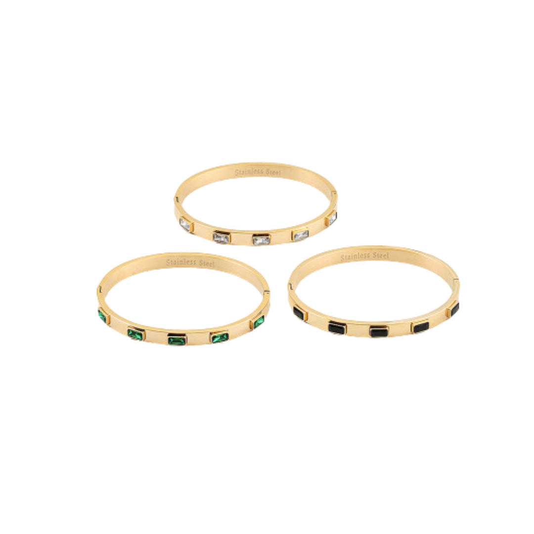Gold Rhinestone Bangle Bracelet - Clear