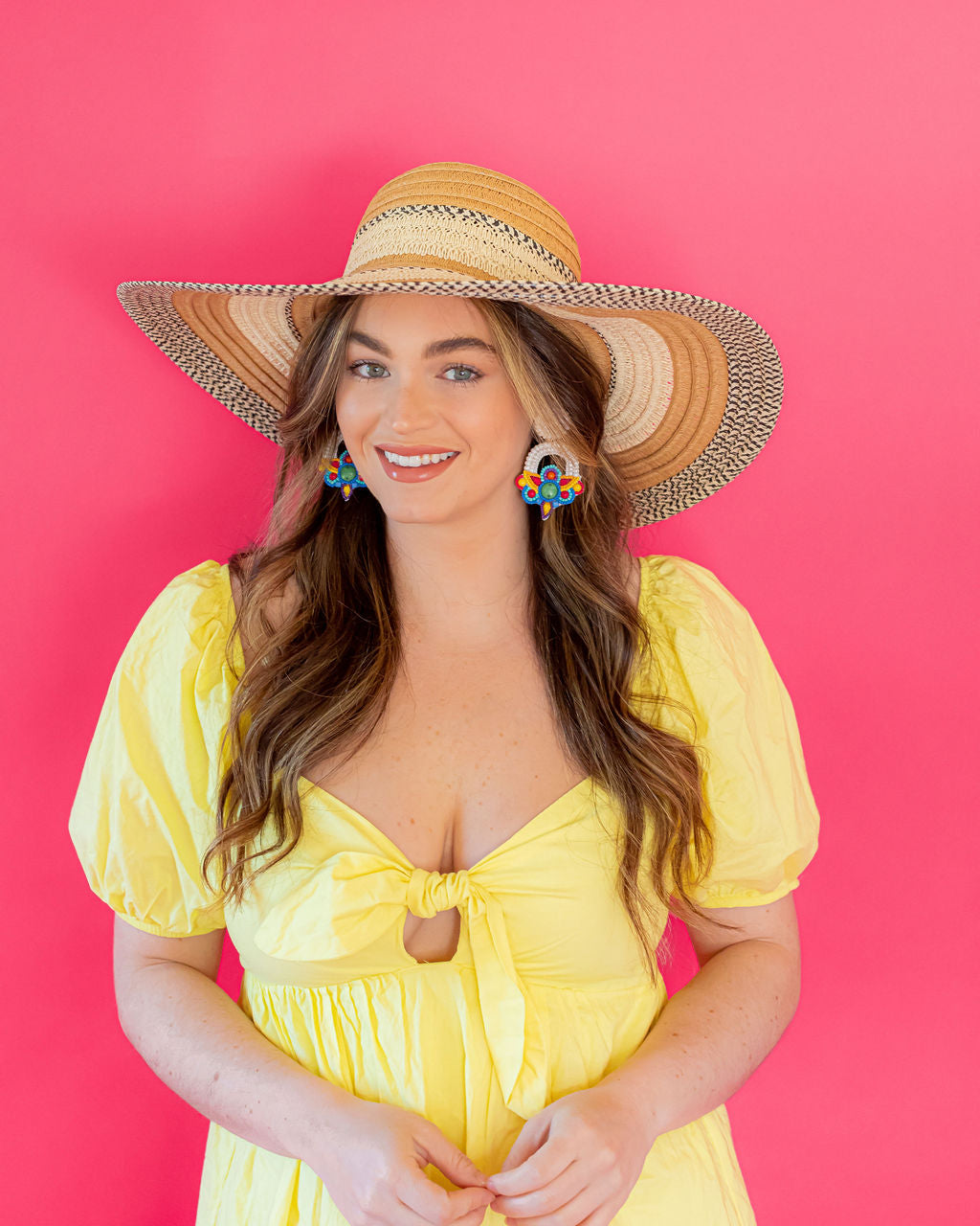 Striped Floppy Straw Sun Hat