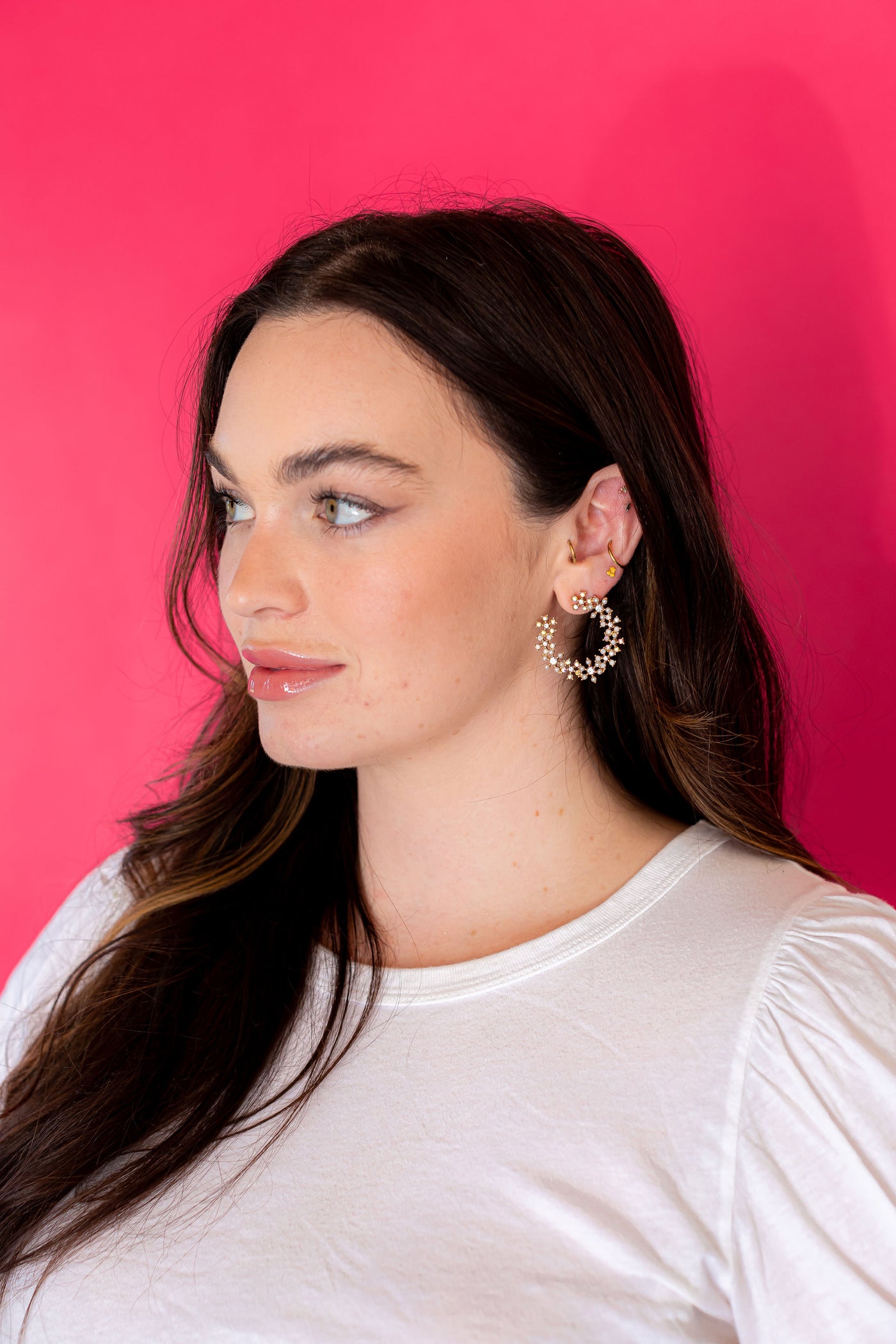 Flower and Pearl Half Circle Earrings