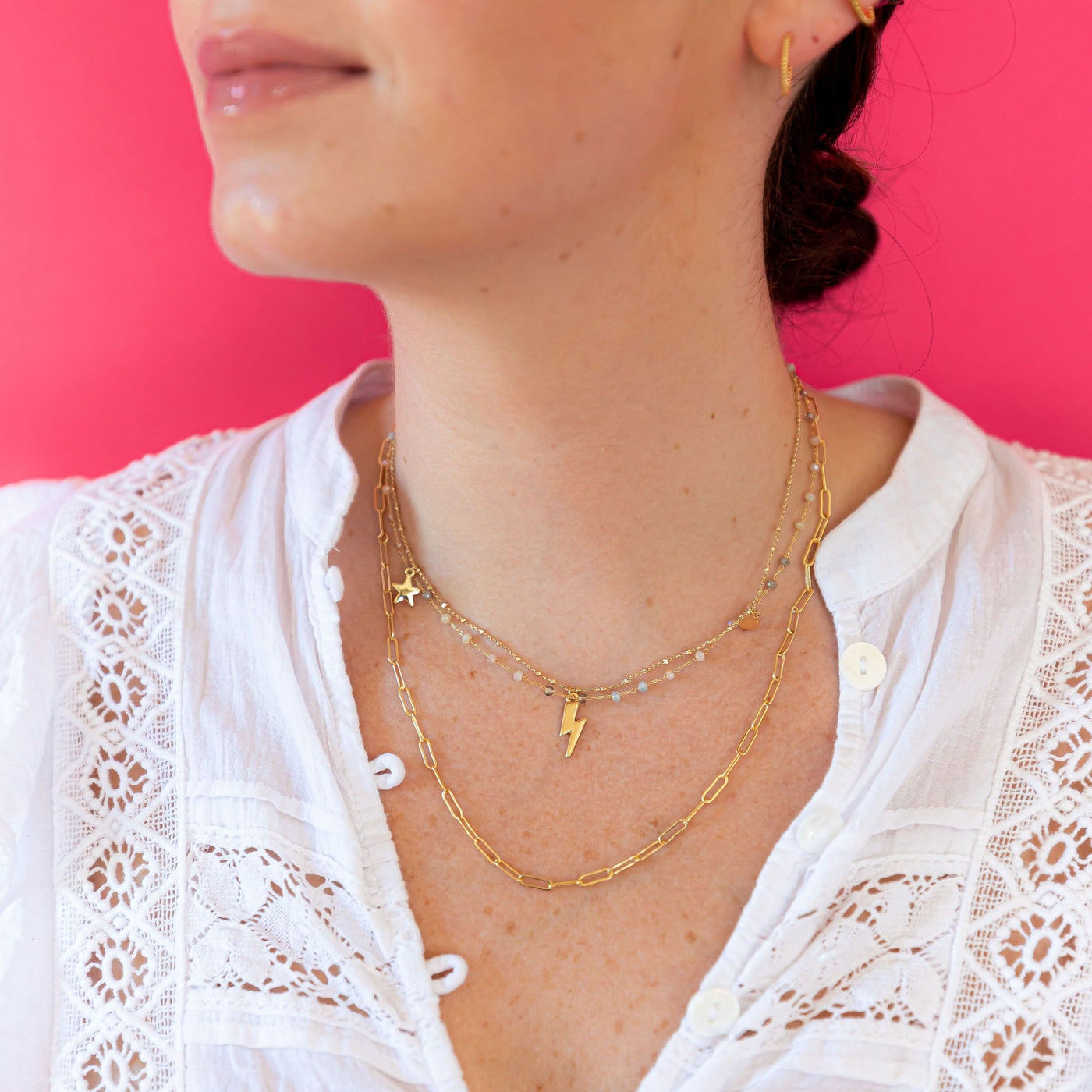 Multi Layered Lightening Bolt Necklace - Neutral