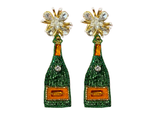 Champagne Bottle Earrings - Orange and Green