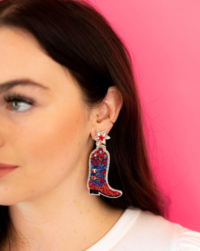 Cowgirl Boot Earrings - Blue and Red