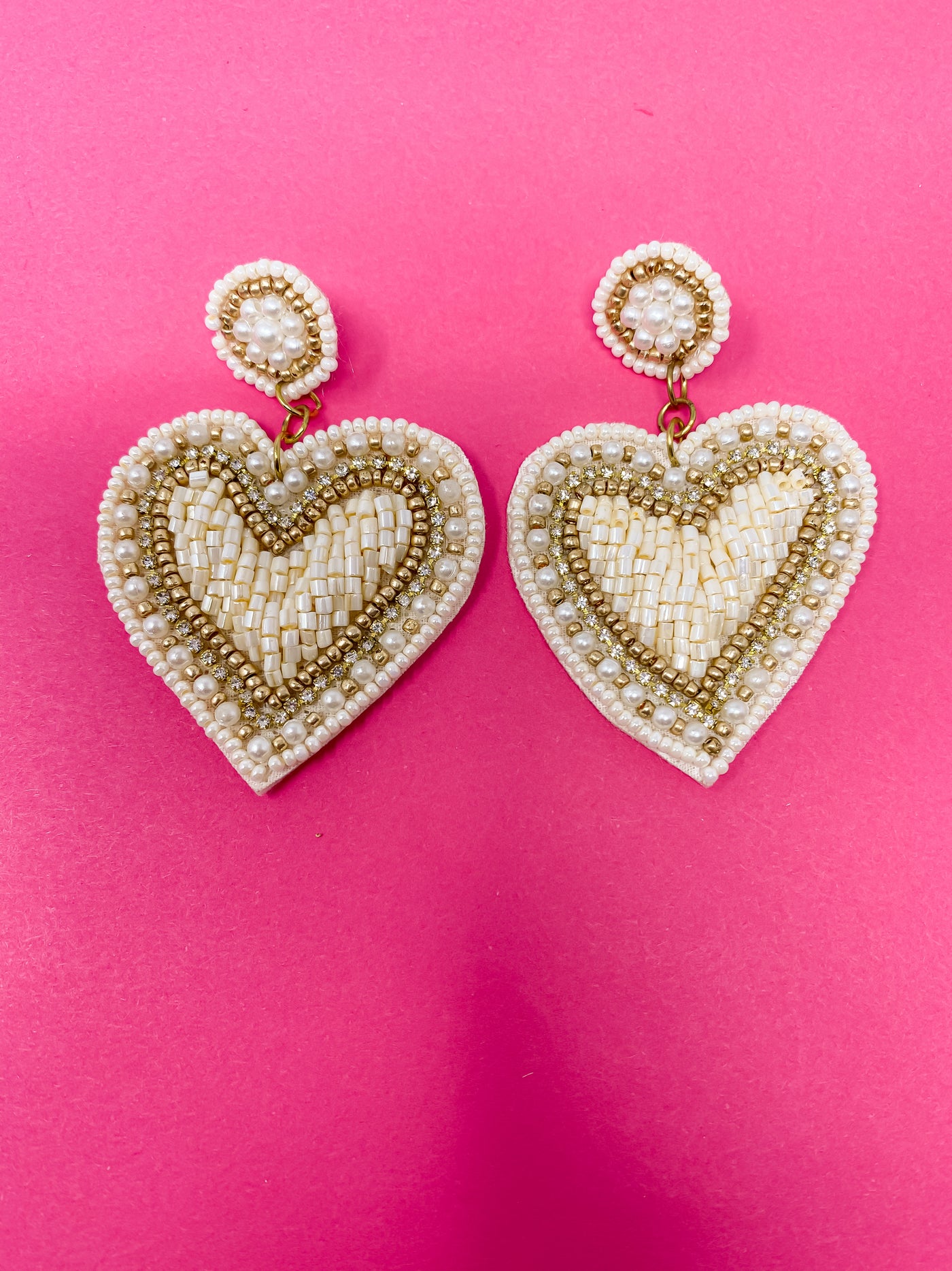 Heart with Pearls Earrings - Cream