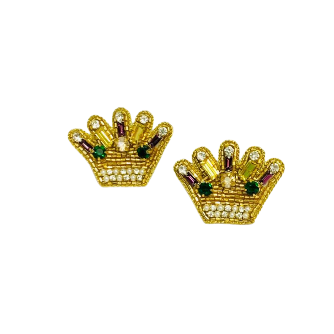 Mardi Gras Crown Stud Earrings