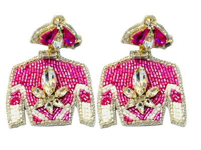 Derby Jersey Silk Earrings - Pink Rhinestone