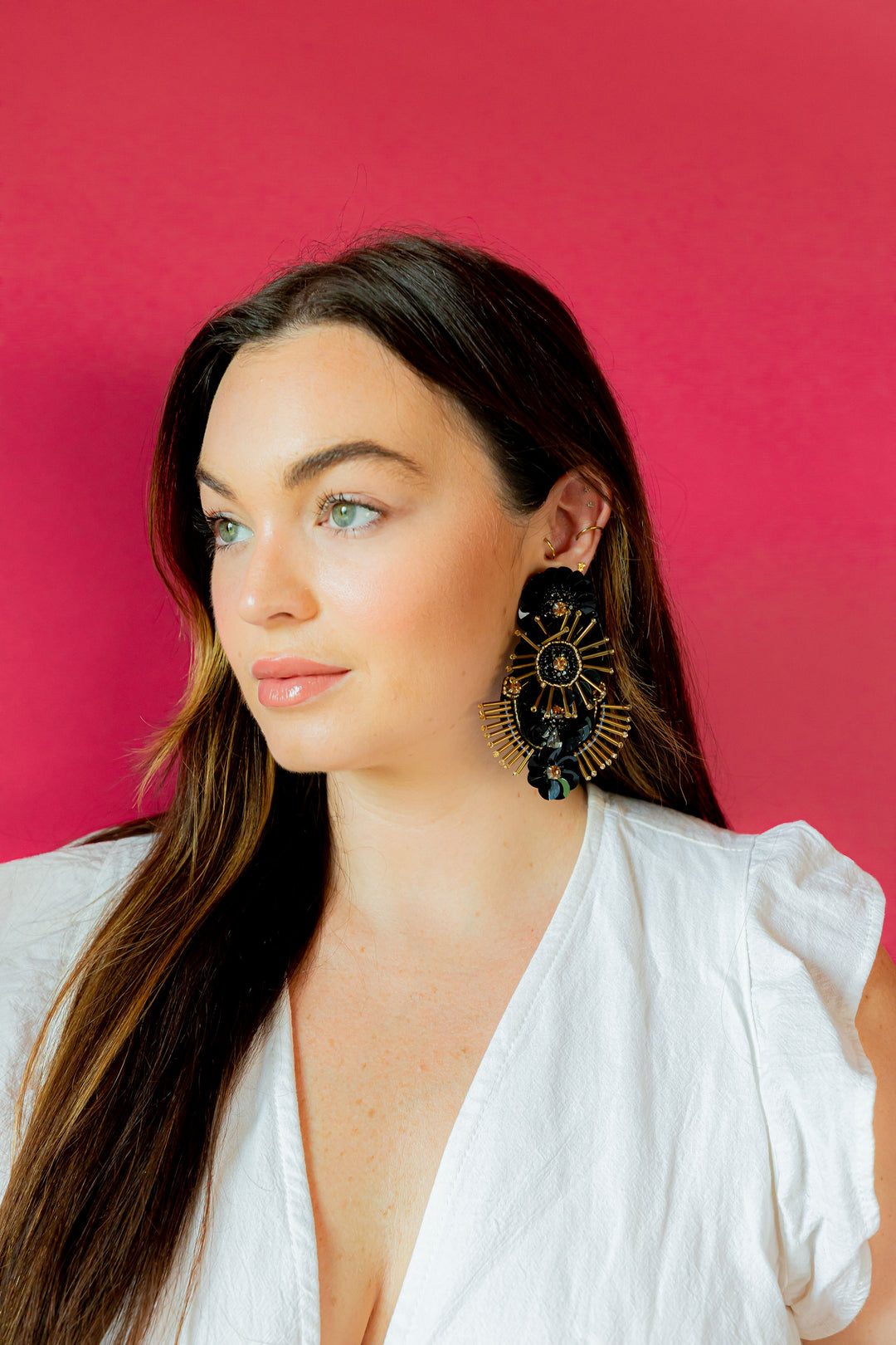 Statement Flower Earrings - Black and Gold Statement Flower Earrings - Black and Gold