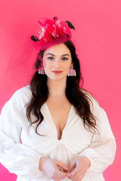 Derby Jersey Silk Earrings - Pink Rhinestone