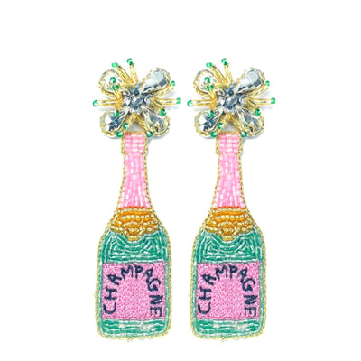 Champagne Bottle Earrings - Pink and Green
