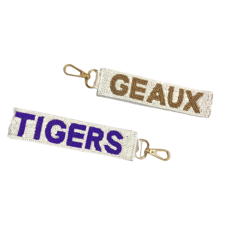 Key Chain - White with Purple and Gold - Geaux Tigers