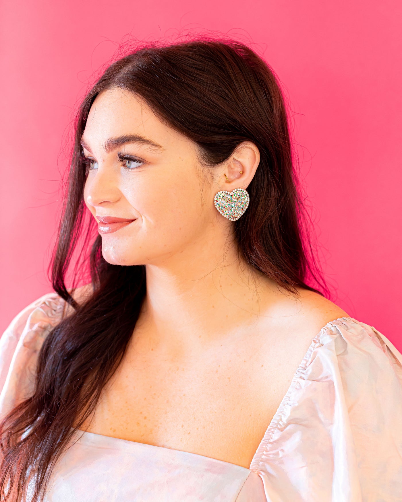 Glitter Heart Stud Earrings - Multi