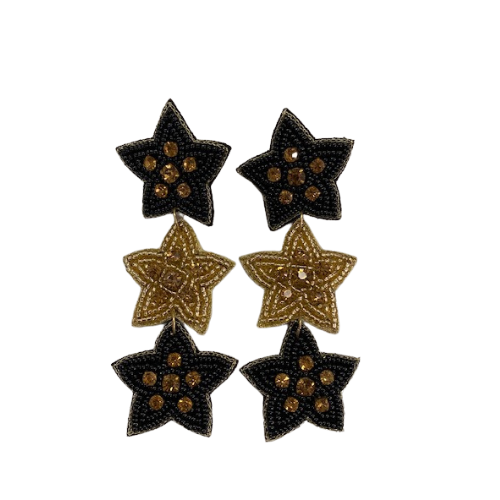 Triple Star Earrings - Black and Gold