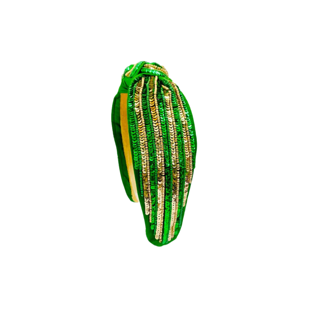Headband Knot - Sequin Stripe - Green and Gold