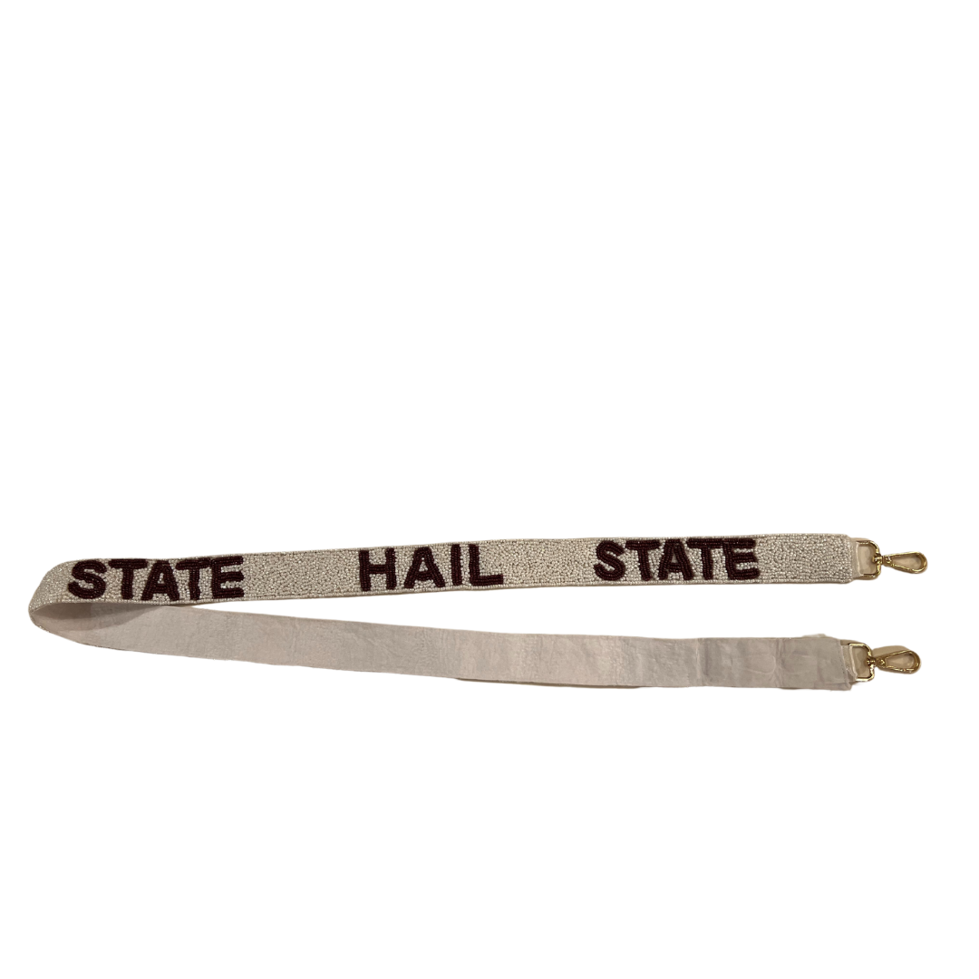 Seed Bead Bag Strap - Hail State (White Strap)