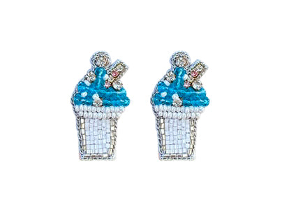 Snowball Stud Earrings - Blue