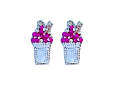 Snowball Stud Earrings - Pink