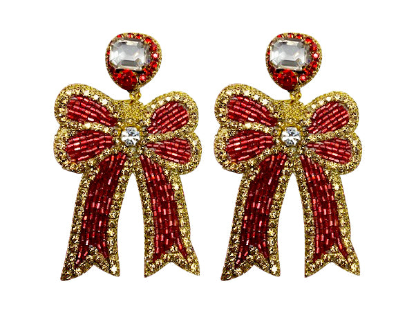 Fancy Bow Earrings - Red