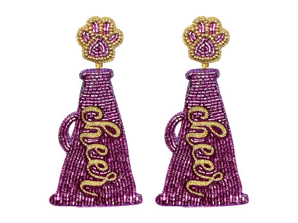 Cheer Megaphone Earrings - Purple and Gold