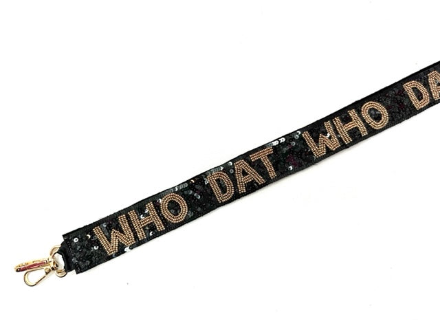 Sequin Strap - Black with Gold Who Dat