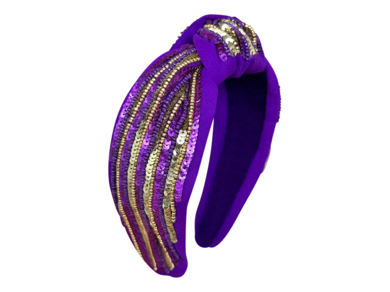 Headband Knot - Sequin Stripe - Purple and Gold