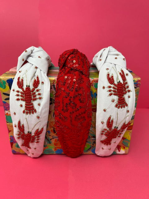 Headband Sequin Knot - Red