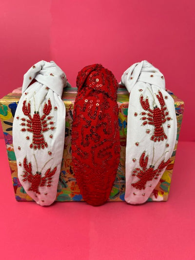Headband Sequin Knot - Red
