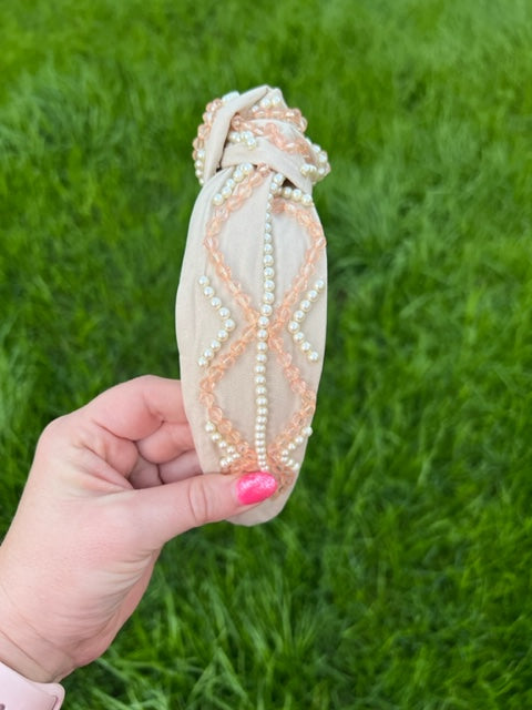 Nude with Pearl and Glass Beads Headband