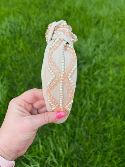 Nude with Pearl and Glass Beads Headband