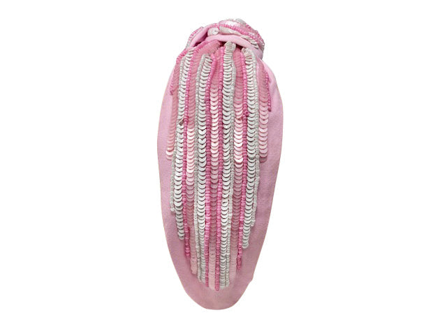 Headband Knot - Pink and White Striped Sequin