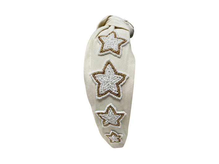Headband Knot - Ivory with White Stars