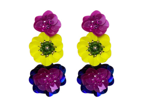 Natalie Flower Tier Earrings - Neon