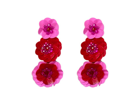 Natalie Flower Tier Earrings - Pink and Red