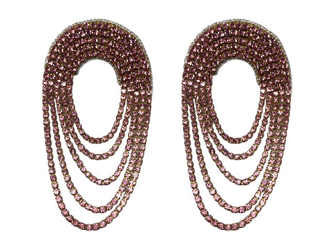 Pink Rhinestone Oval Earrings