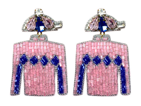 Derby Jersey Silk Earrings - Pink and Blue
