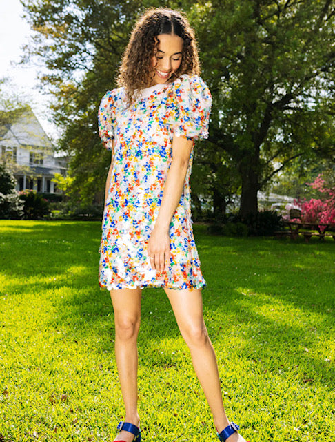 Queen of Sparkles - Floral Sequin Poof Dress