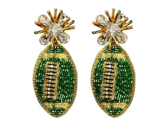 Football Burst Earrings - Green and Gold