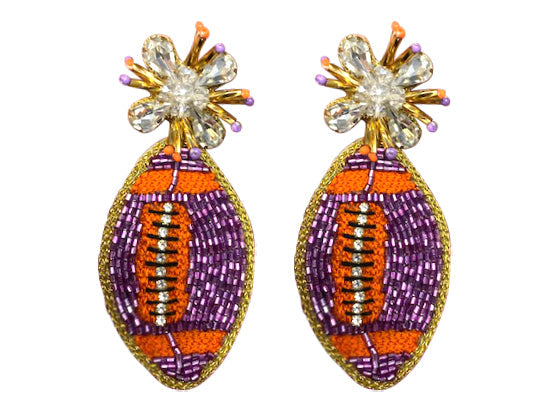 Football Burst Earrings - Purple and Orange
