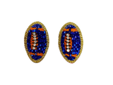Football Stud Earrings - Blue and Orange