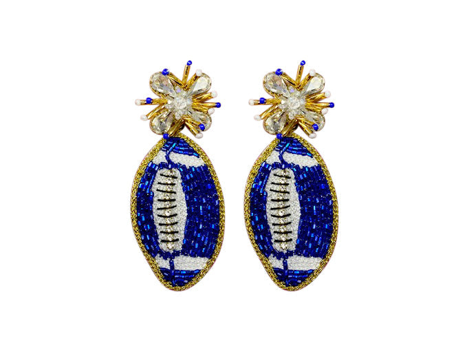 Football Burst Earrings - Royal Blue and White