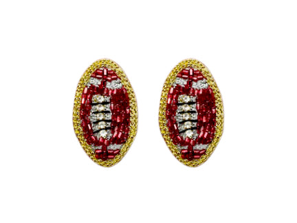 Football Stud Earrings- Red and Gray