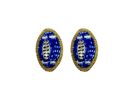 Football Stud Earrings- Blue and White