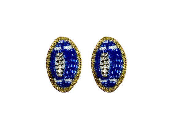 Football Stud Earrings- Blue and White