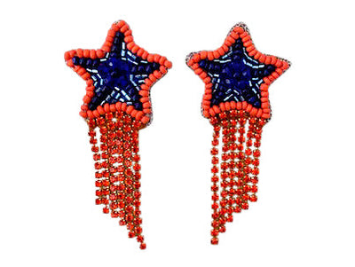 Star Rhinestone Dangle Earrings - Orange and Blue