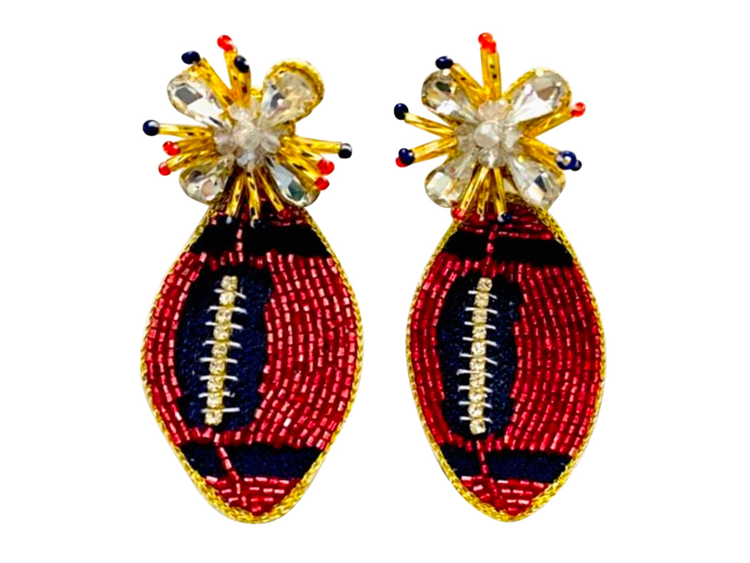 Football Earrings - Red and Navy